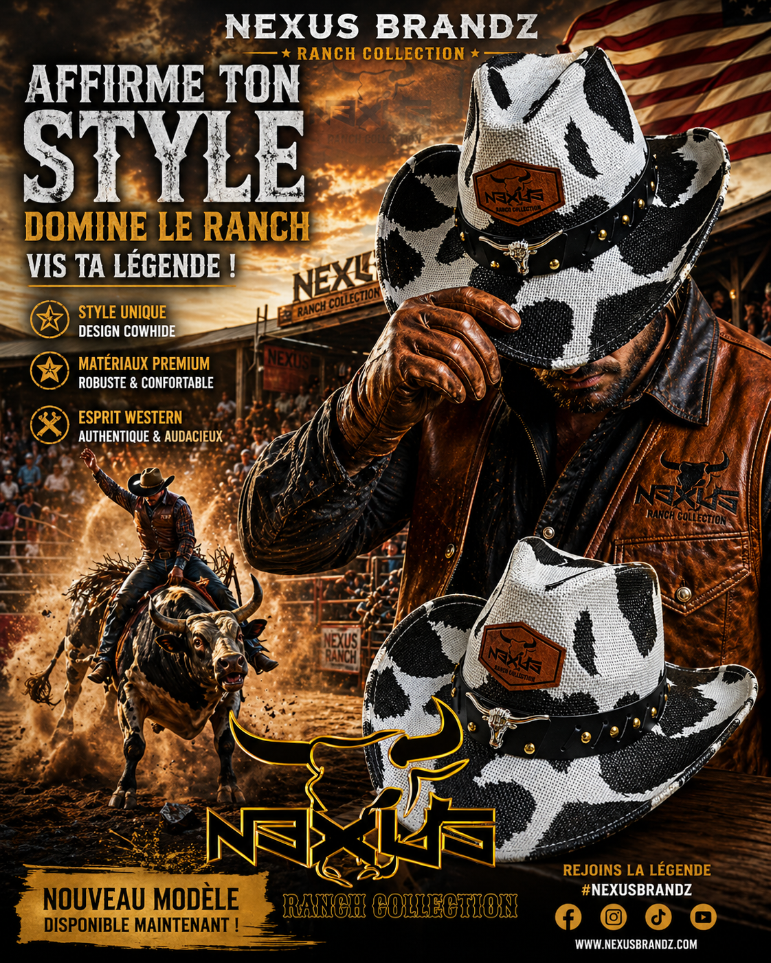 Chapeau Western White/Black/Cow